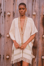 Load image into Gallery viewer, Poncho Clestine ivory and gold, front portrait