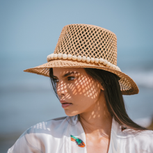 Load image into Gallery viewer, Beige Bucket Hat Pearls Ribbon
