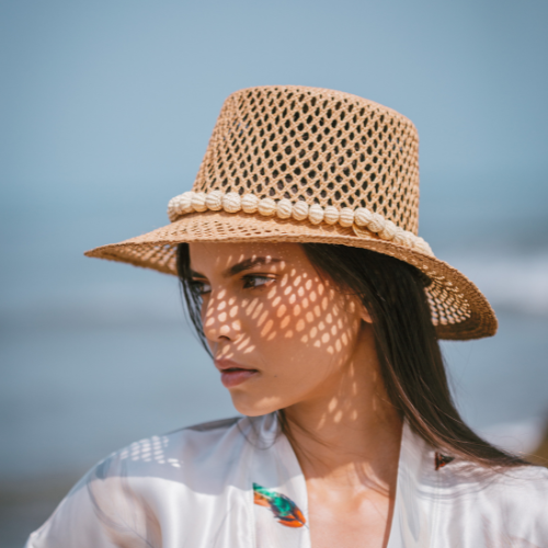 Beige Bucket Hat Pearls Ribbon