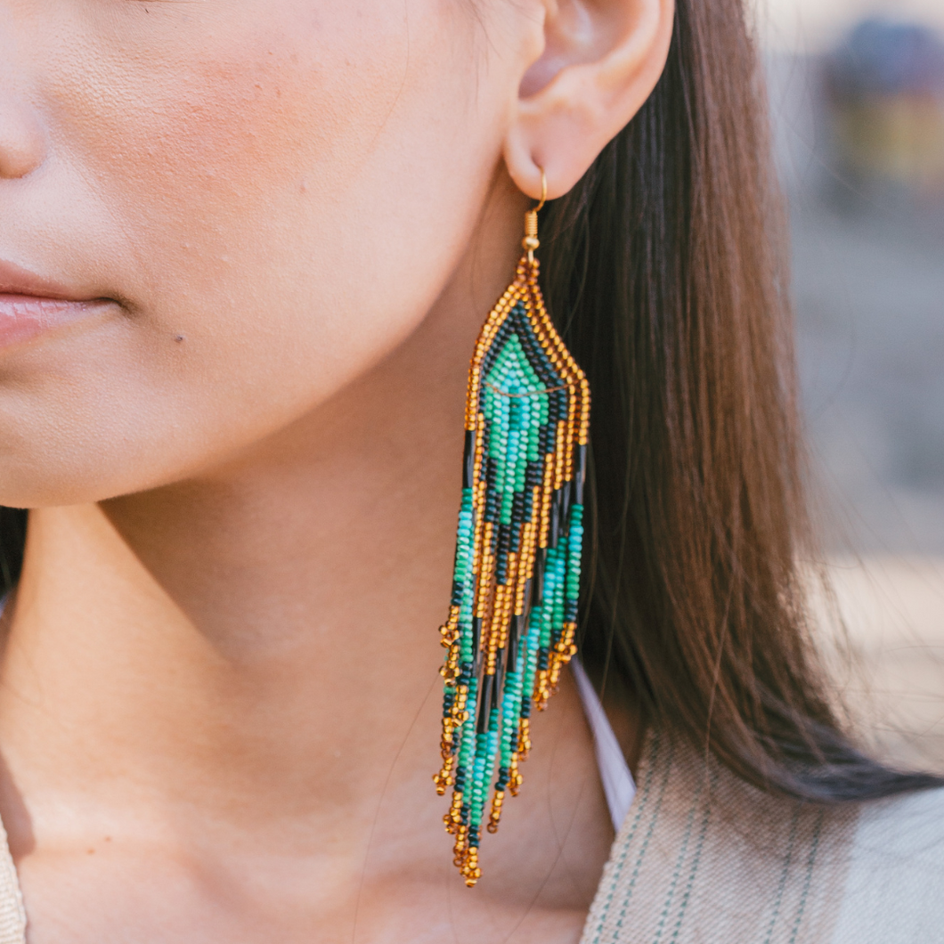 Mostacilla Earrings - Green and Gold
